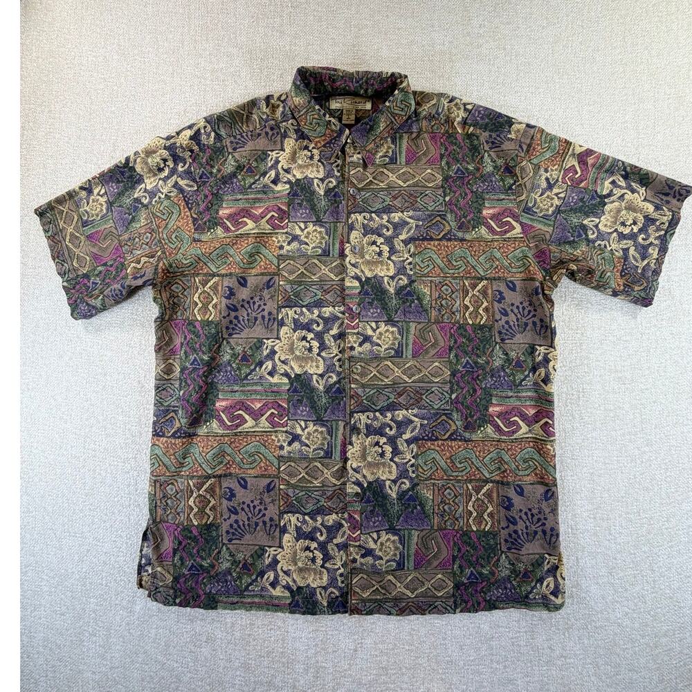 Tori Richard Mens Large Beige Hawaiian Floral Abstract Short Sleeve Aloha Shirt